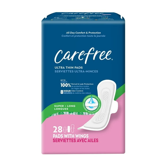 28 serviettes longues CAREFREEMD ultra-minces avec ailes à absorptivité super 28 serviettes