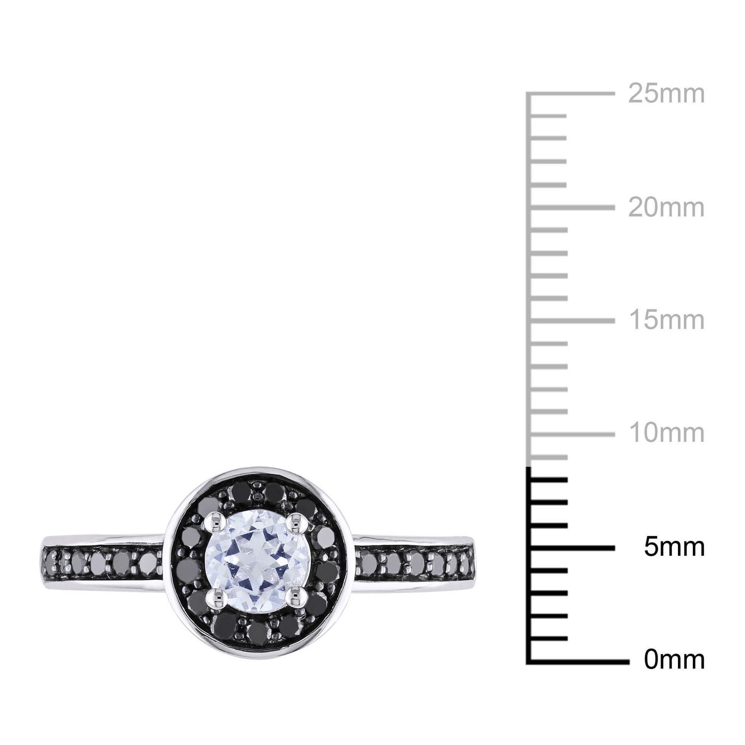 Miadora 0.50 Carat T.G.W. Created White Sapphire and 0.25 Carat T.W. Black Diamond 10 K White Gold Halo Engagement Ring