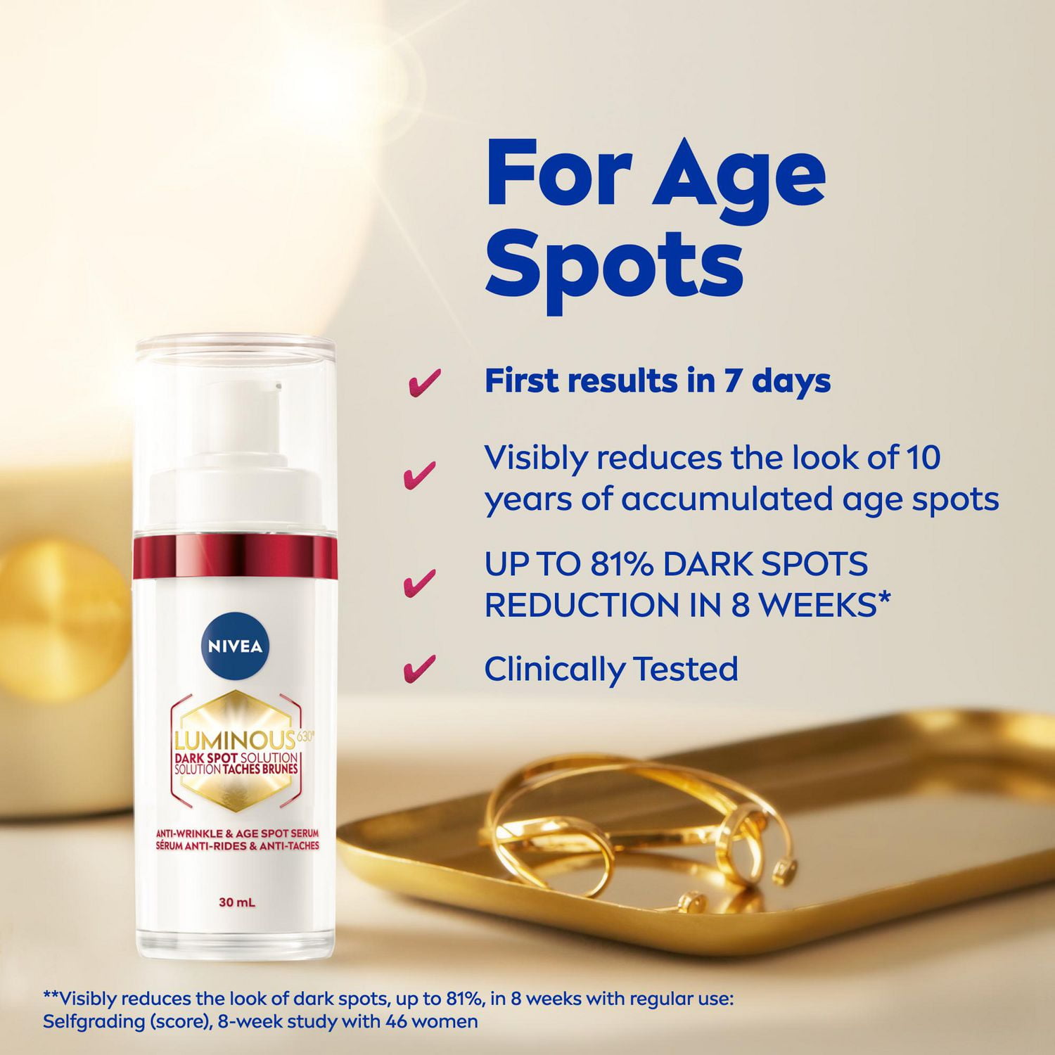 NIVEA LUMINOUS 630 Dark Spot Solution Anti Wrinkle and Age Spot Serum, 30mL