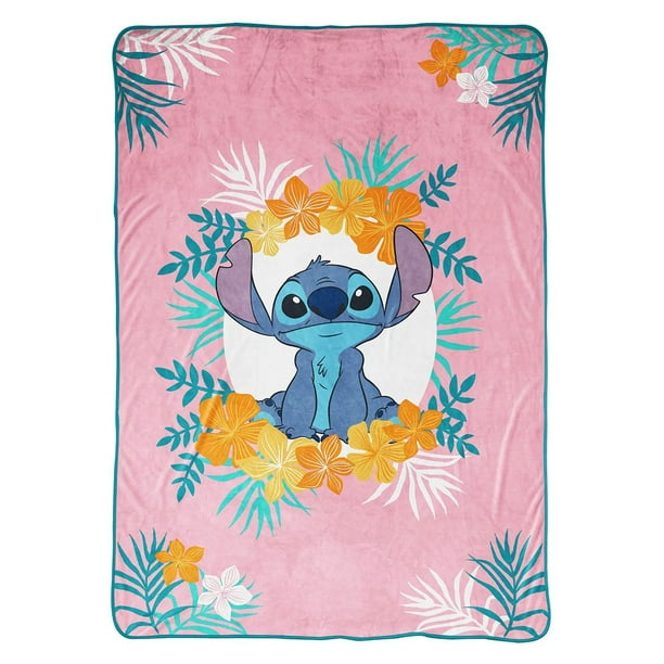 Disney Lilo & Stitch Floral Tropical Couverture en Peluche pour Enfants,  100 % Polyester 
