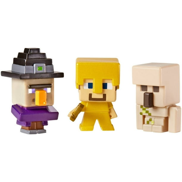 Minecraft – Coffret de 3 figurines de collection – Sorcière, Steve en armure or et Golem de fer – Série 1