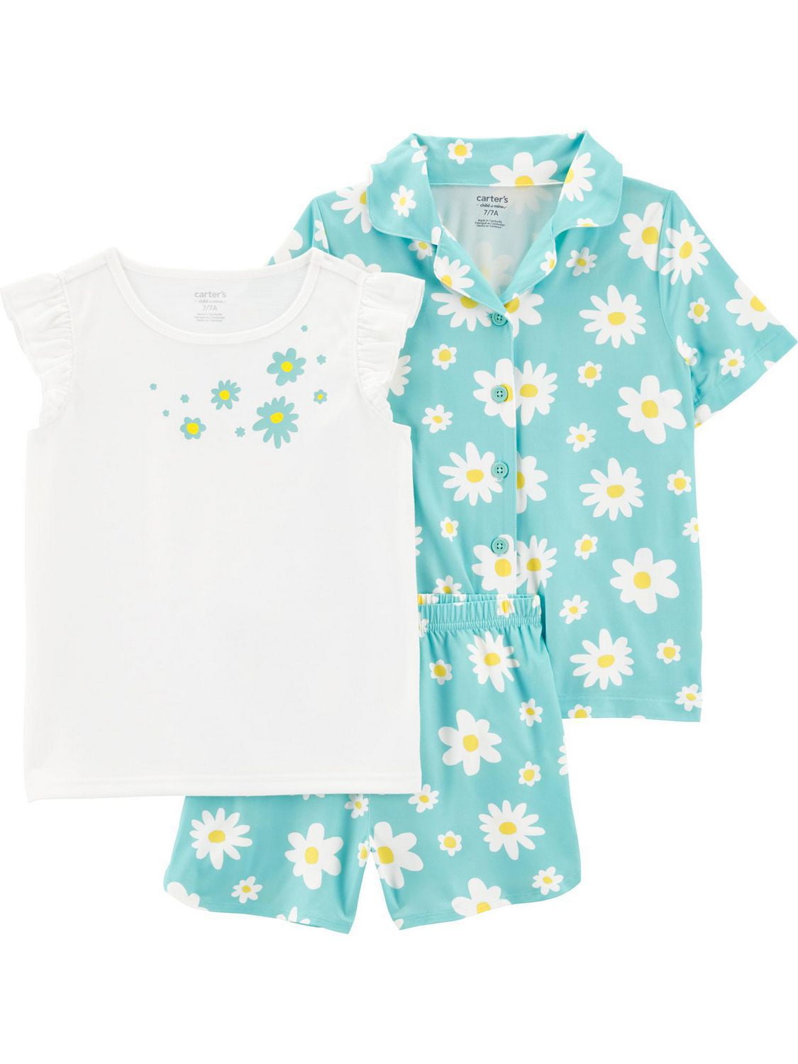 Carter's Child of Mine Kid Girls' Blue Daisy 3 Piece PJs