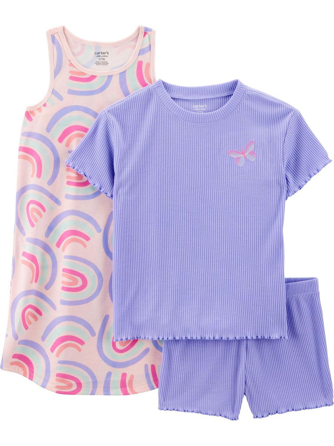 Carter's Child of Mine Kid Pyjama 3 pièces violet arc-en-ciel pour fille