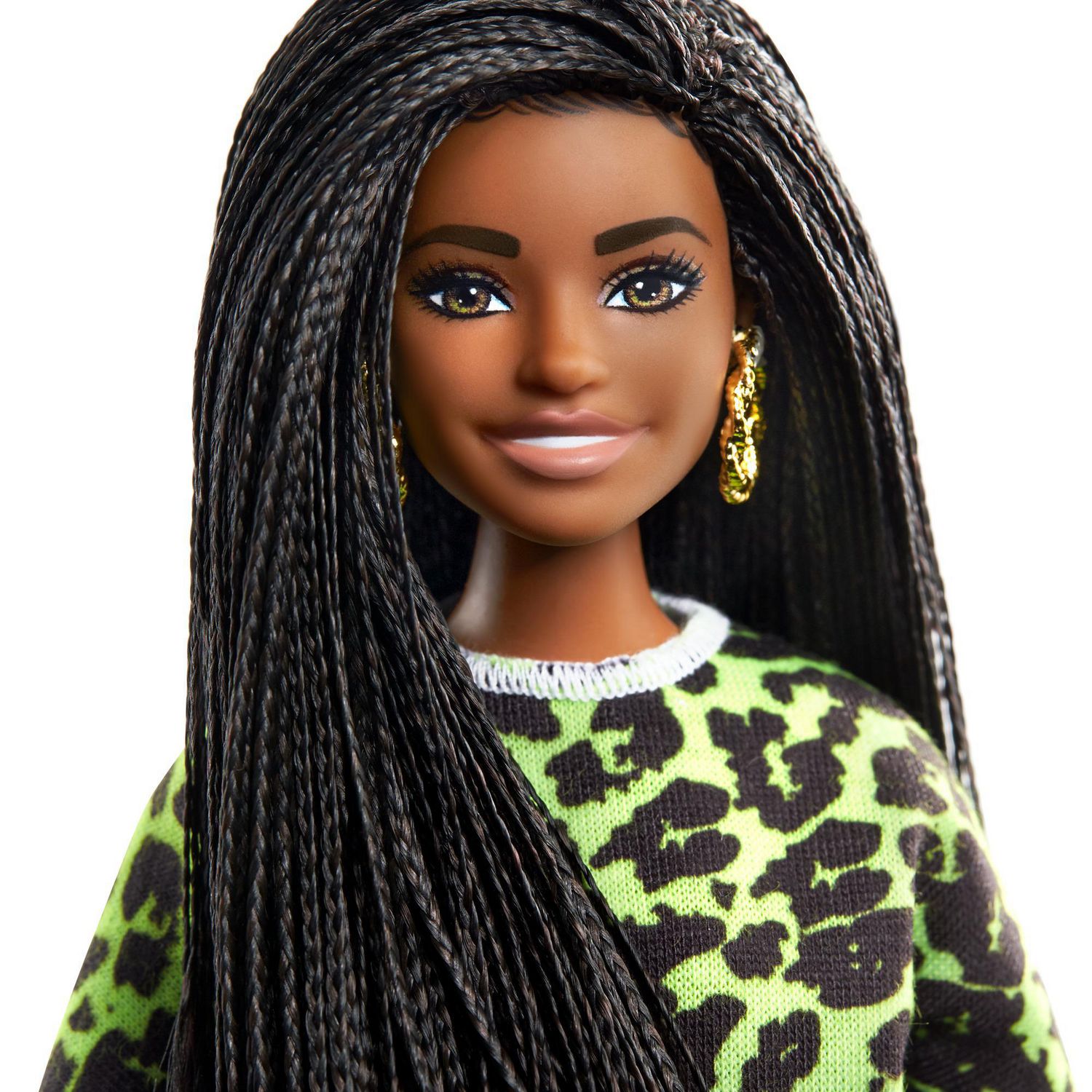 Barbie Fashionistas Doll with Long Brunette Braids Wearing Neon