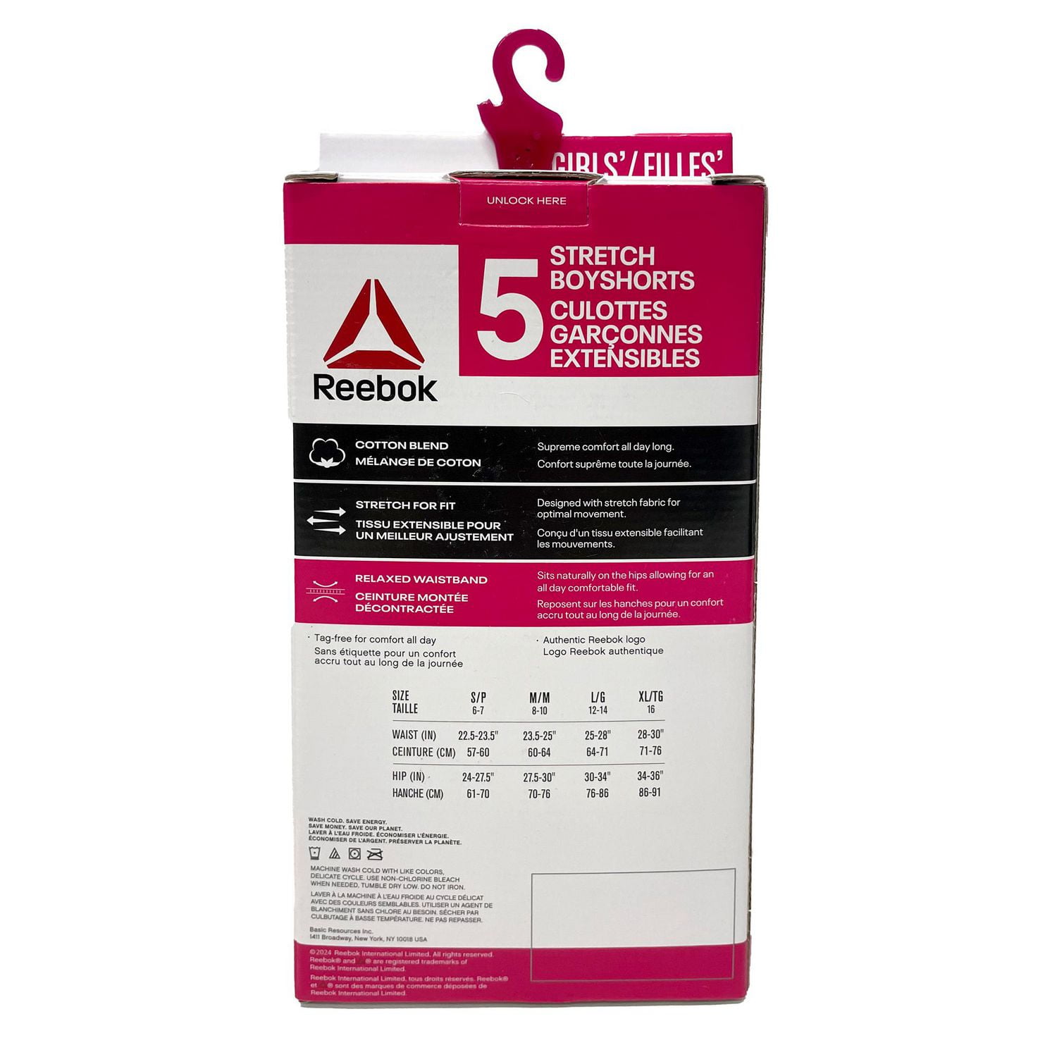 Reebok Girls' 5 Pack Cotton Stretch Boyshort, Size S-XL
