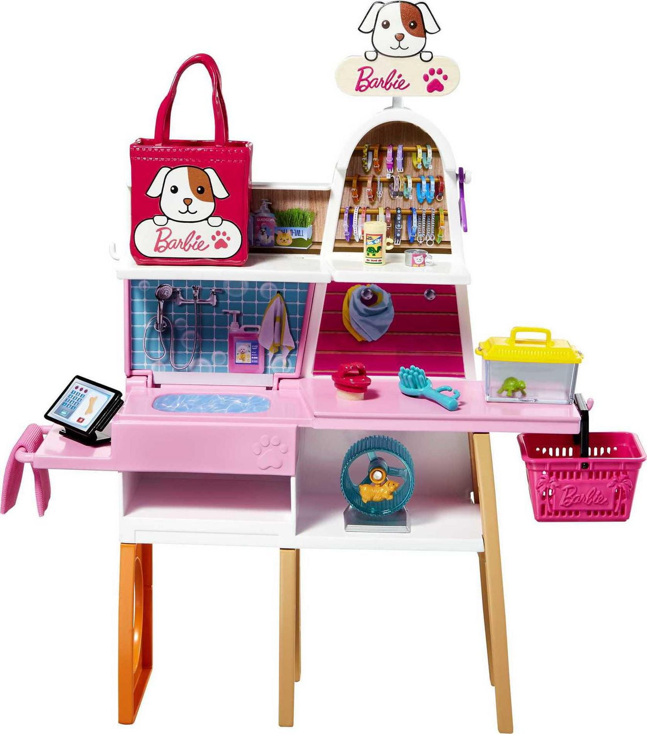 Barbie Doll 11.5 in Blonde and Pet Boutique Playset with 4 Pets Color Change Grooming Feature and Accessories Walmart