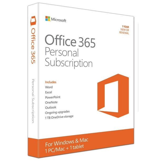 Microsoft – Logiciel Office 365 Personal, 1 PC ou Mac + 1 tablette, abonnement d'un an, anglais