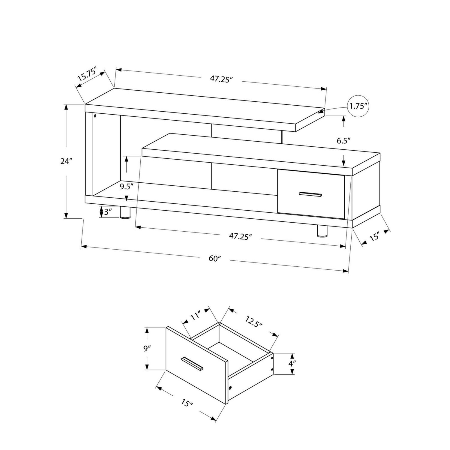 Monarch Specialties I 2725 Meuble Tv, 60 Pouces, Console, Centre De Di