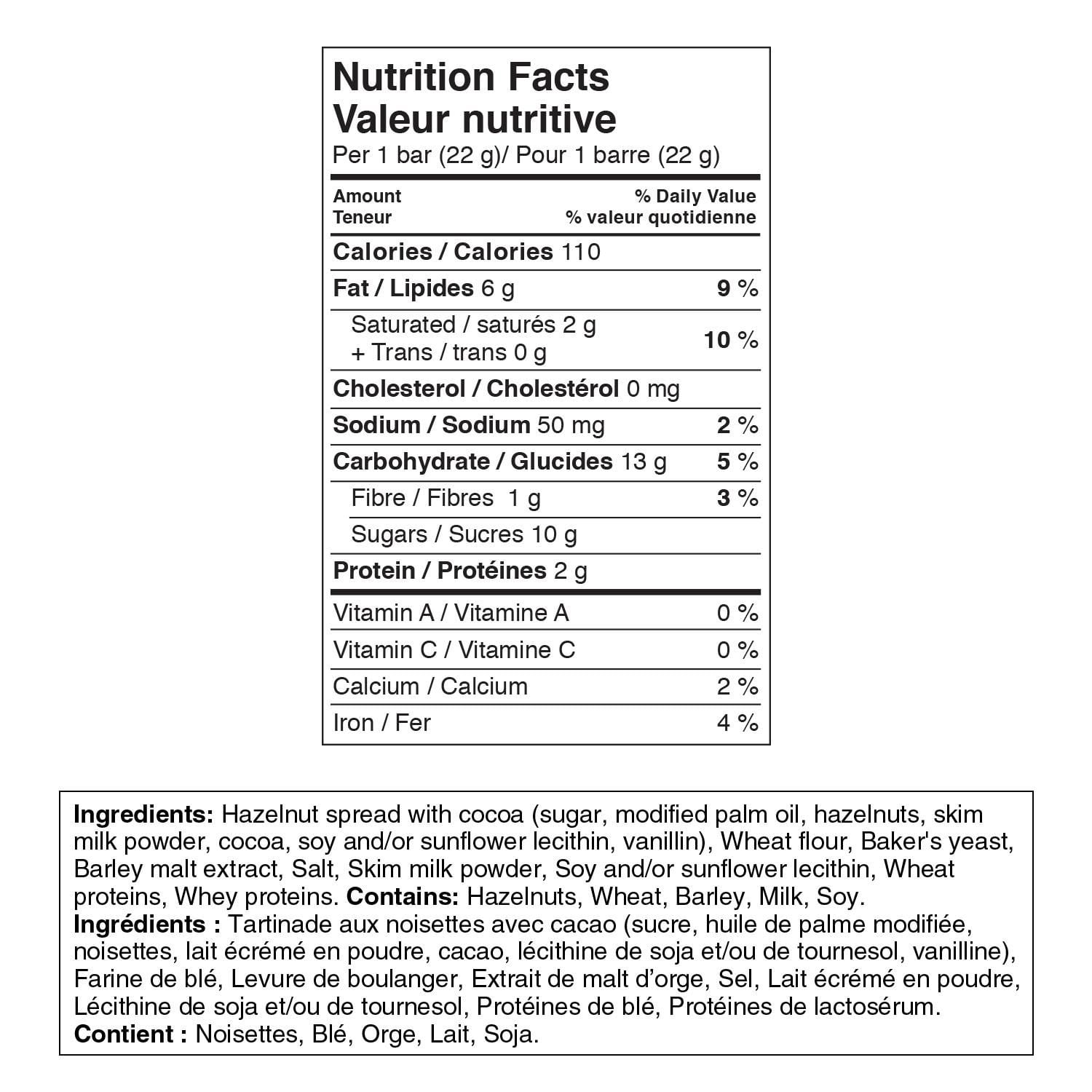Gaufrette croustillante fourrée au délicieux Nutella, 1 barre, 22g Gaufrette croustillante au NUTELLA