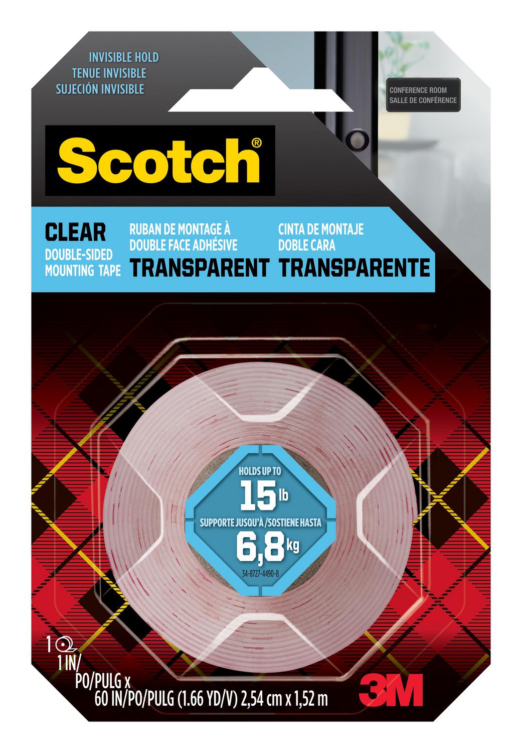 Clear　1.52　Double-Sided　x　Scotch®　x　Mounting　cm　in　(2.54　60　Mounting　410S-ESF,　Tape　m),　in　squares