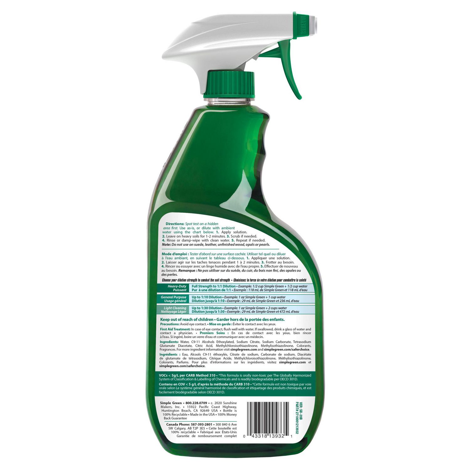 Simple Green all purpose Cleaner nettoyant tout-usage. General green