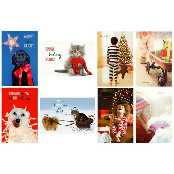 4 boîtes de cartes de Noël de luxe avec photo d'animaux et d'enfants