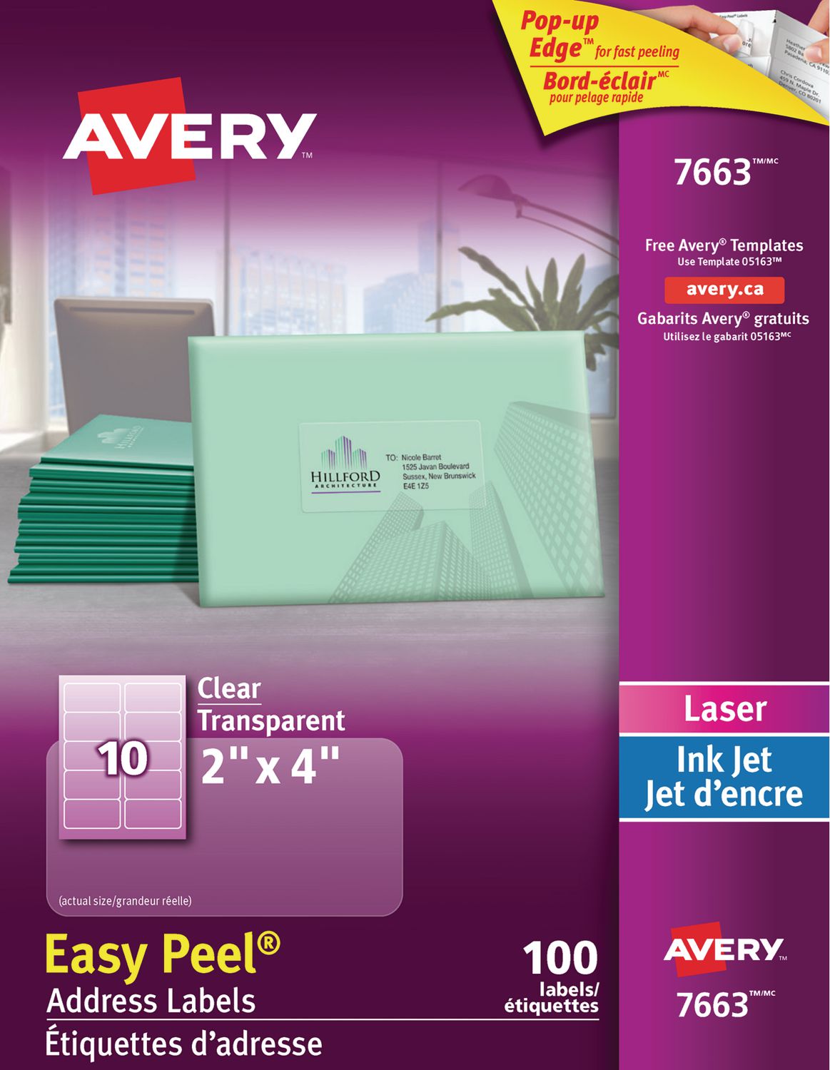 Avery® Étiquettes d'adresse transparentes 