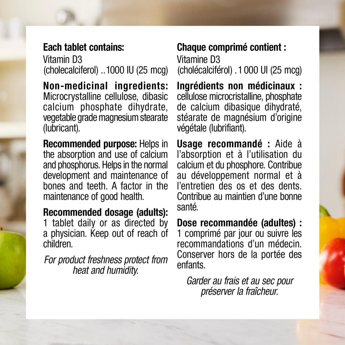 Comprimés vitamine D3 de Webber Naturals de 1000 UI