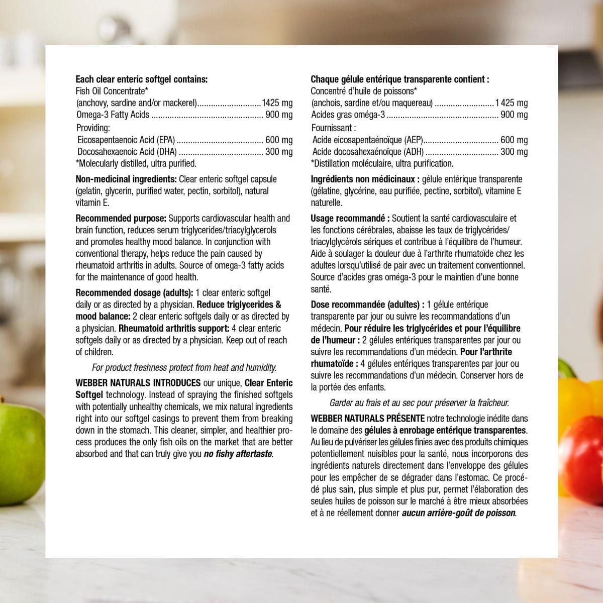 Webber Naturals Triple concentration Oméga-3, 900 mg, 80 entérique transparente gélules AEP/ADH, Soutient des Coeur et Cerveux 80 entérique transparente gélules, Coeur et Cerveux