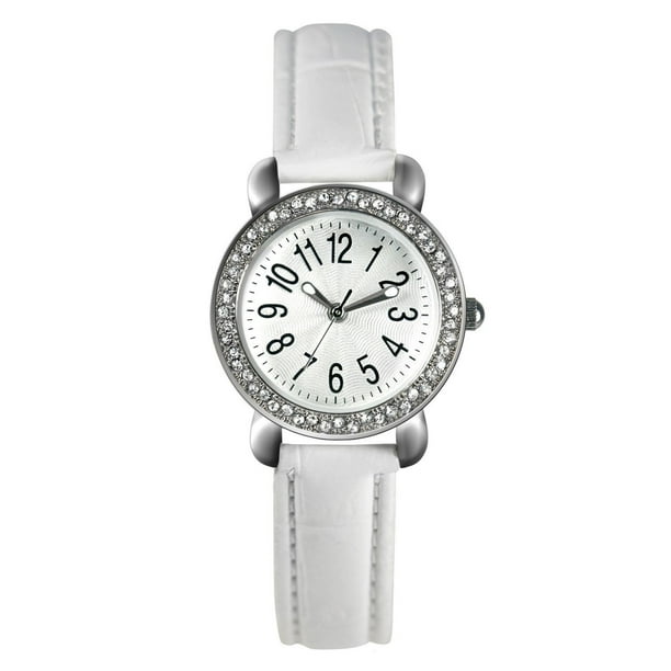 Fashion Watches Montre habillée à 3 aiguilles avec détails argentés et bande blanche pour femmes