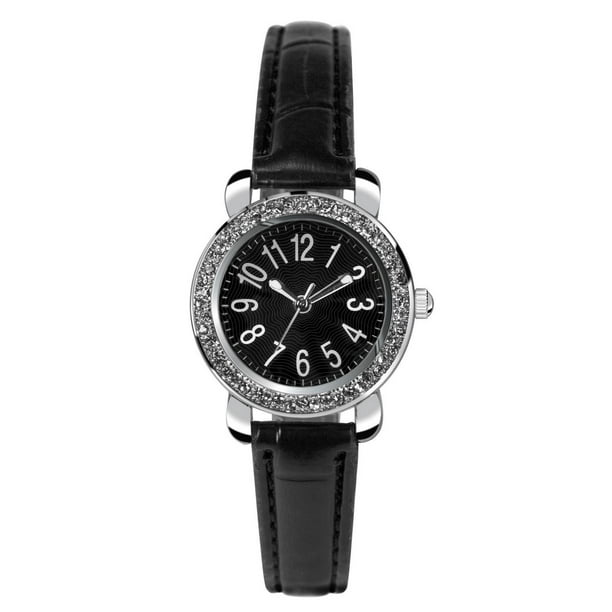 Fashion Watches Montre habillée à 3 aiguilles avec détails argentés et bracelet noir pour femmes
