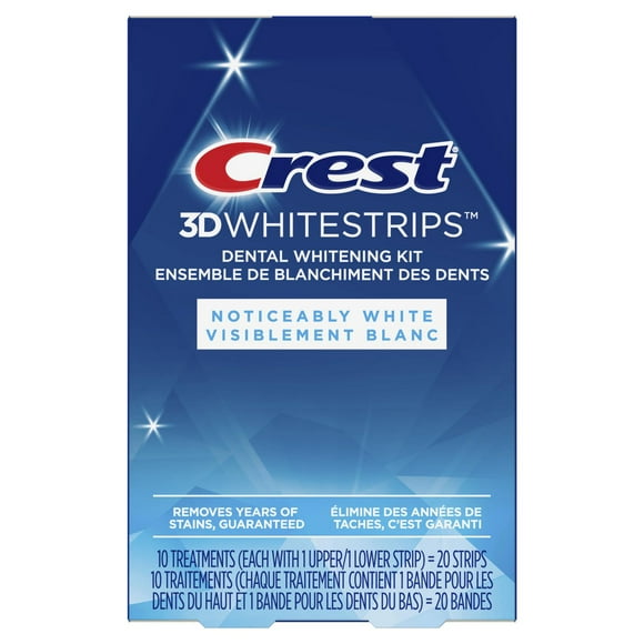 Crest 3D Whitestrips Noticeably White At-Home Teeth Whitening Kit, Visibly Whitens Teeth in just days, 10 treatments