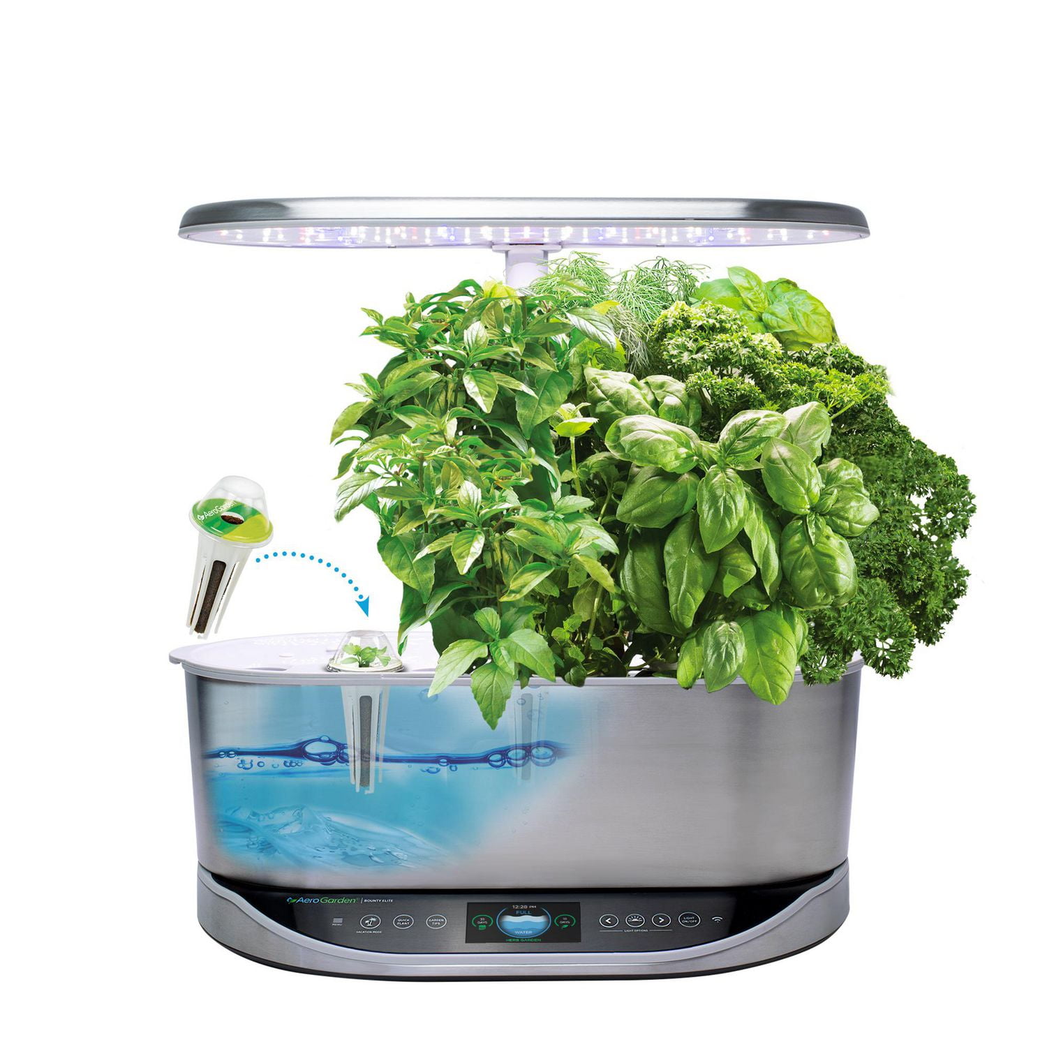 AeroGarden Bounty Elite Stainless with Gourmet Herb Seed Pod Kit