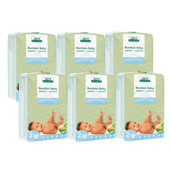 Aleva Naturals® Bamboo Baby Diapers, Economy Pack (Size 2) - 180 Count