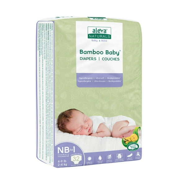 Aleva Naturals® Bamboo Baby Diapers (Size NB-1) - 32 Count