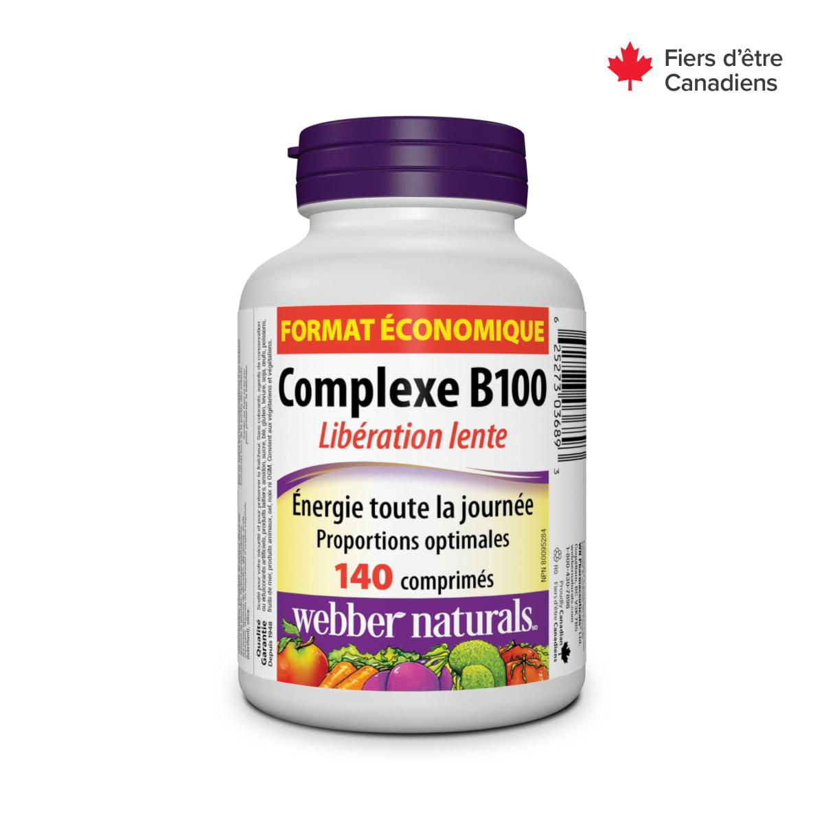 Webber Naturals Complexe B100 Libération lente Soutient le métabolisme énergétique,  140 comprimés