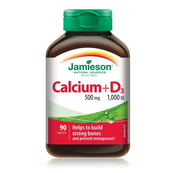 Jamieson Caplets de Calcium 500 mg + Vitamine D3 1 000 UI