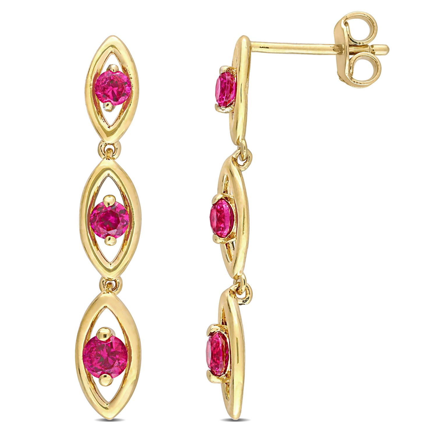 Miabella 7/8 Carat T.G.W. Created Ruby Yellow Plated Sterling Silver Intertwined Oval Earrings