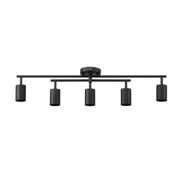 5Light Matte Black Track Lighting with Center Swivel Bar with Pivoting