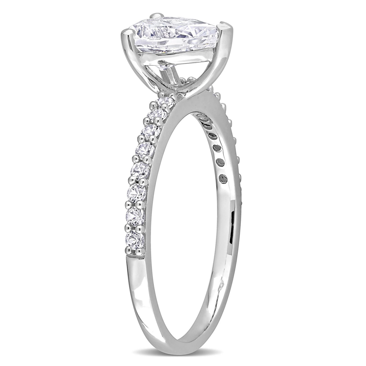 Bague de fiançailles Miabella avec 2-1/8 Carat PBT de Saphir Blanc Synthétique en Or Blanc 10kt