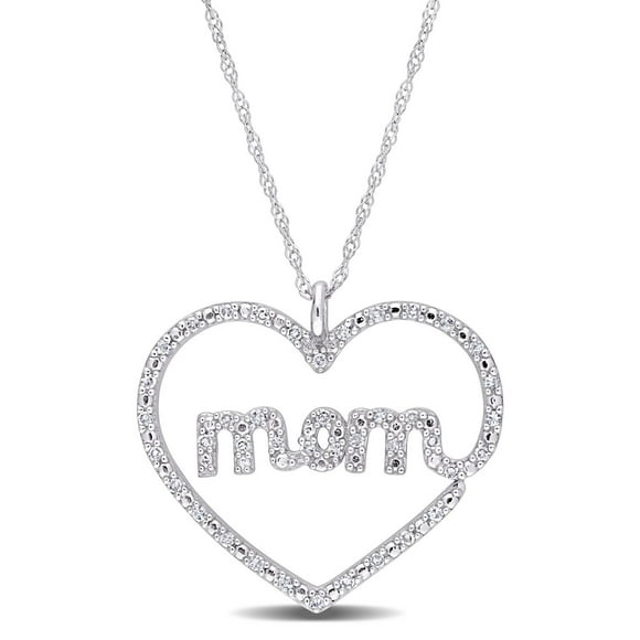 Miabella 1/5 Carat T.W. Diamond 10K White Gold Heart MOM Necklace