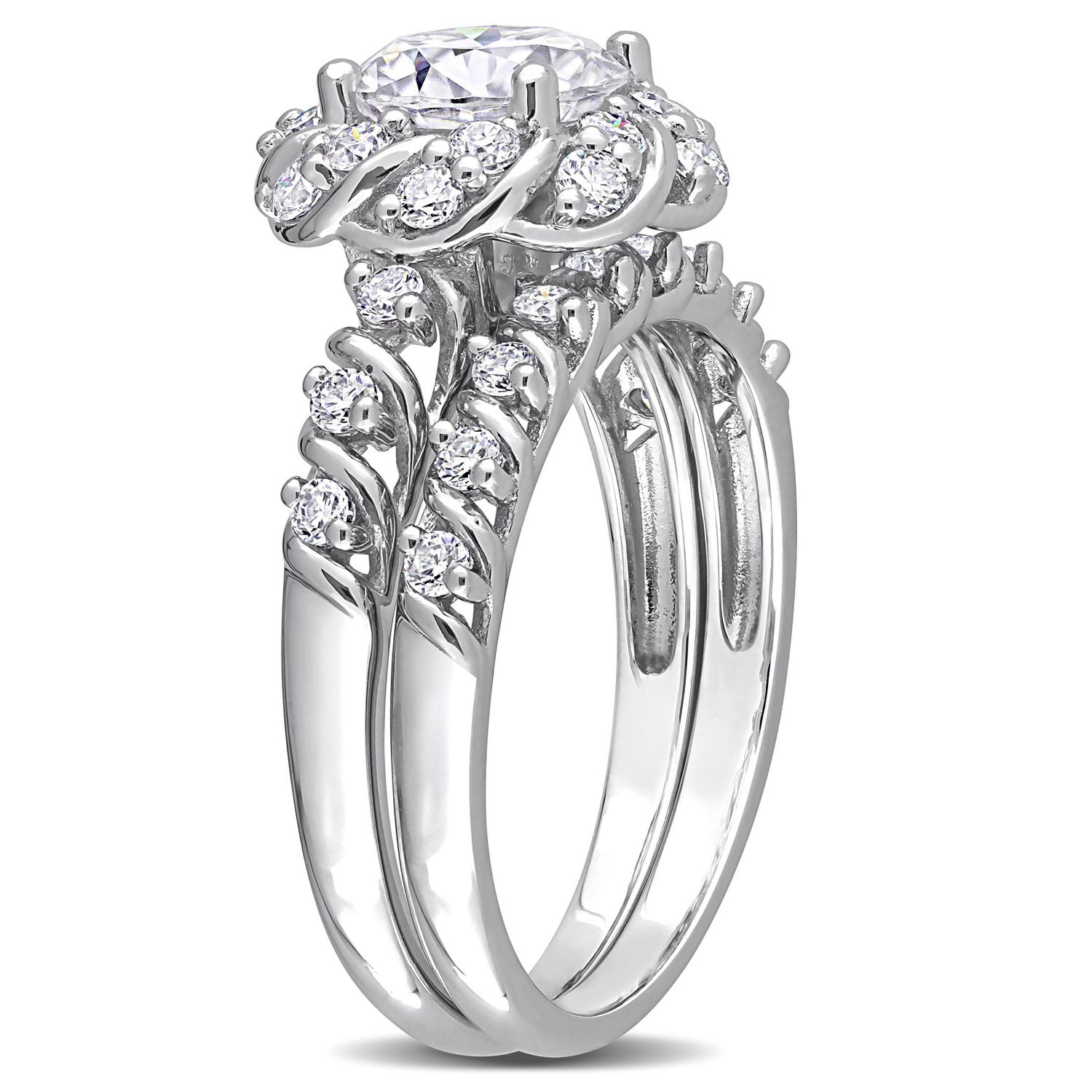 Bague nuptiale rétro à auréole Miabella avec 1-7/8 Carat PBT de Moissanite en Argent Sterling