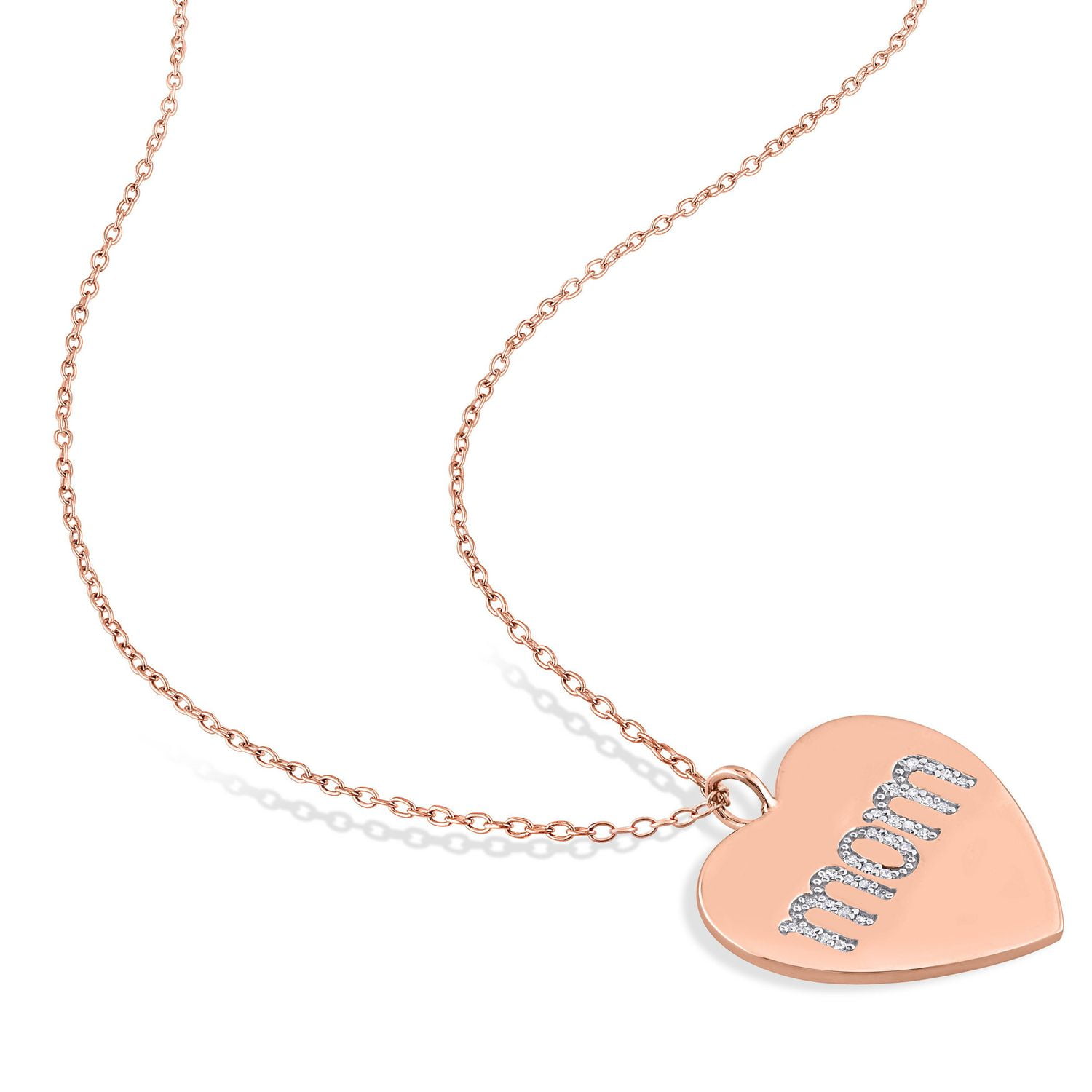 Collier coeur "Mom" Miabella avec 1/10 Carat poids total de diamant en Argent Sterling plaqué Rhodium Rose