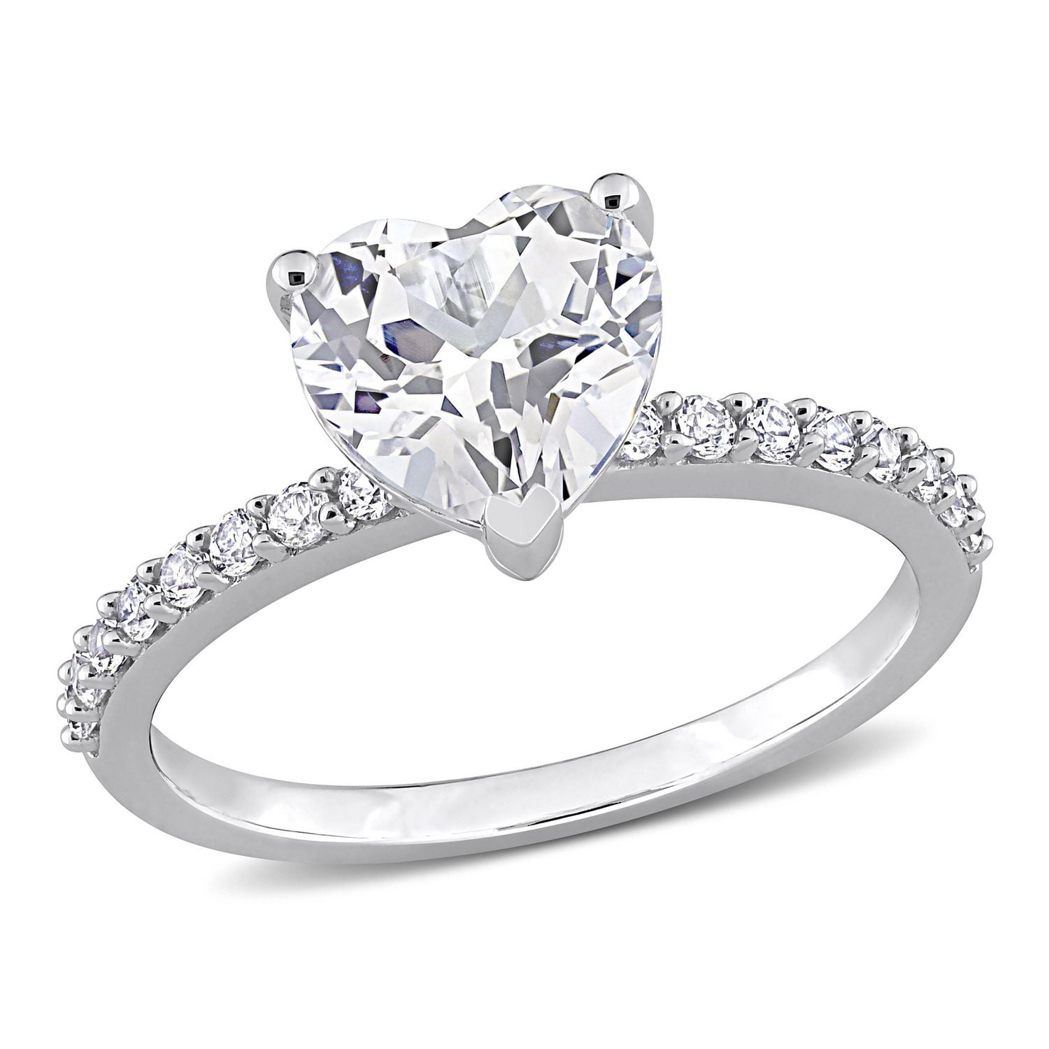 Bague coeur de fiançailles Miabella avec 2-1/4 Carat PBT de Saphir Blanc Synthétique en Or Blanc 10kt