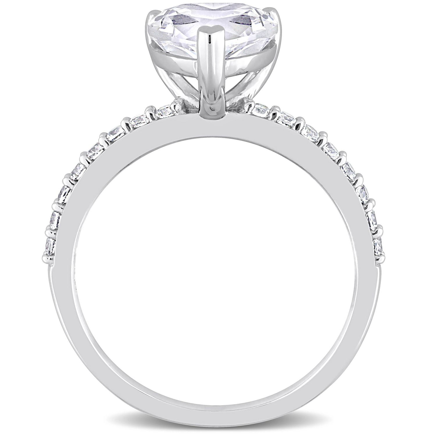 Bague coeur de fiançailles Miabella avec 2-1/4 Carat PBT de Saphir Blanc Synthétique en Or Blanc 10kt