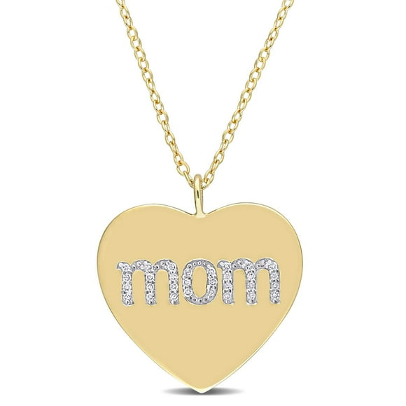 Miabella 1/10 Carat T.W. Diamond Yellow Rhodium-Plated Sterling Silver MOM Heart Necklace