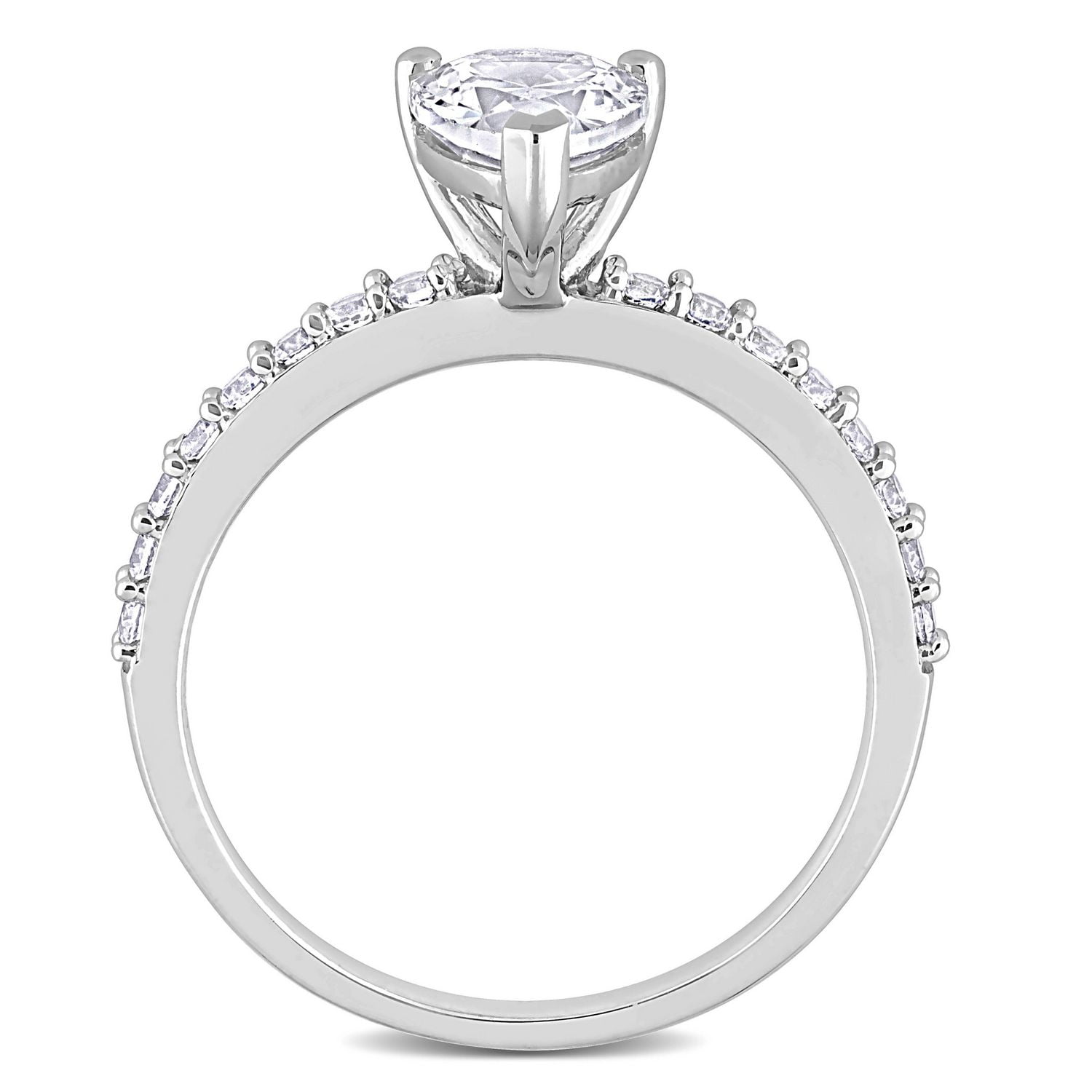 Bague de fiançailles Miabella avec 2-1/8 Carat PBT de Saphir Blanc Synthétique en Or Blanc 10kt