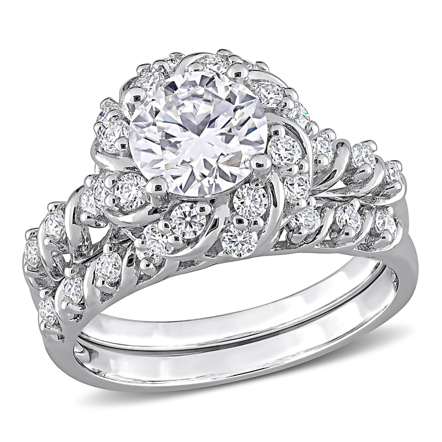 Bague nuptiale rétro à auréole Miabella avec 1-7/8 Carat PBT de Moissanite en Argent Sterling