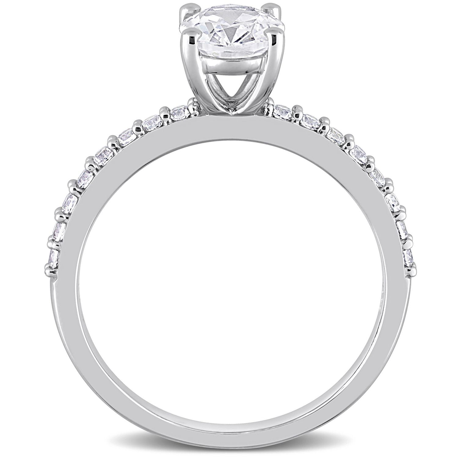 Bague ovale de fiançailles Miabella avec 2-1/3 Carat PBT de Saphir Blanc Synthétique en Or Blanc 10kt