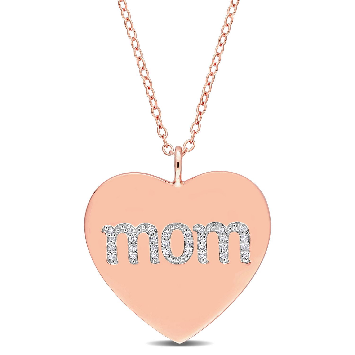 Collier coeur "Mom" Miabella avec 1/10 Carat poids total de diamant en Argent Sterling plaqué Rhodium Rose