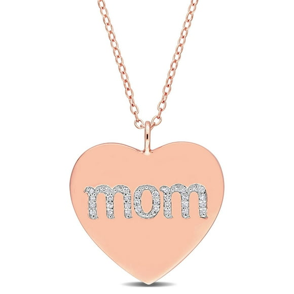Miabella 1/10 Carat T.W. Diamond Rose Rhodium-Plated Sterling Silver "Mom" Heart Necklace