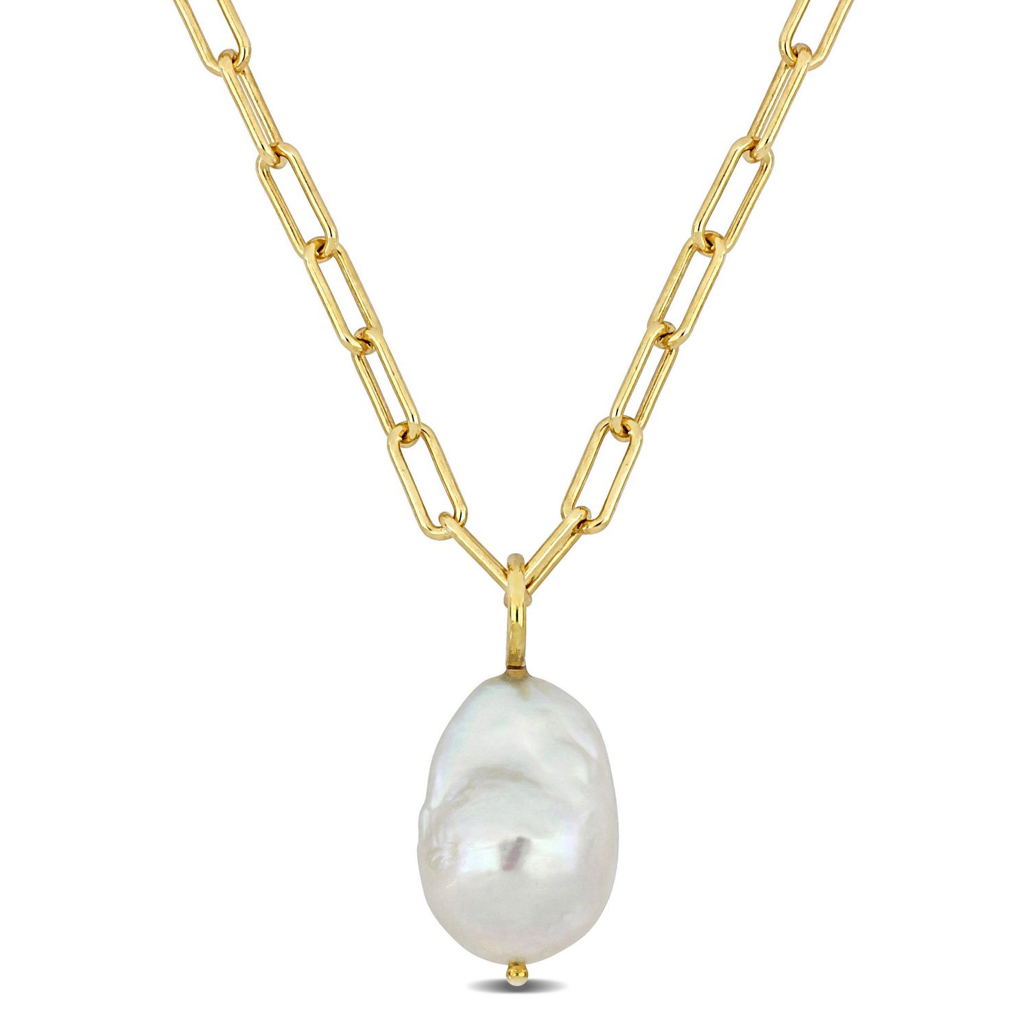 Collier chaîne à maillon ovale chic Miabella avec des Perles d’eau douce cultivées en Argent Sterling plaqué Or Jaune 18kt