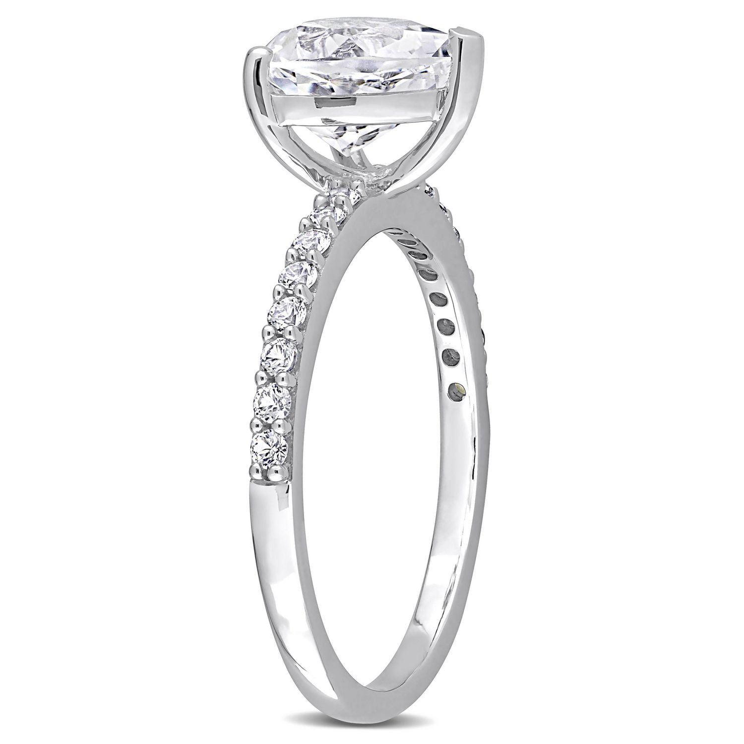 Bague coeur de fiançailles Miabella avec 2-1/4 Carat PBT de Saphir Blanc Synthétique en Or Blanc 10kt