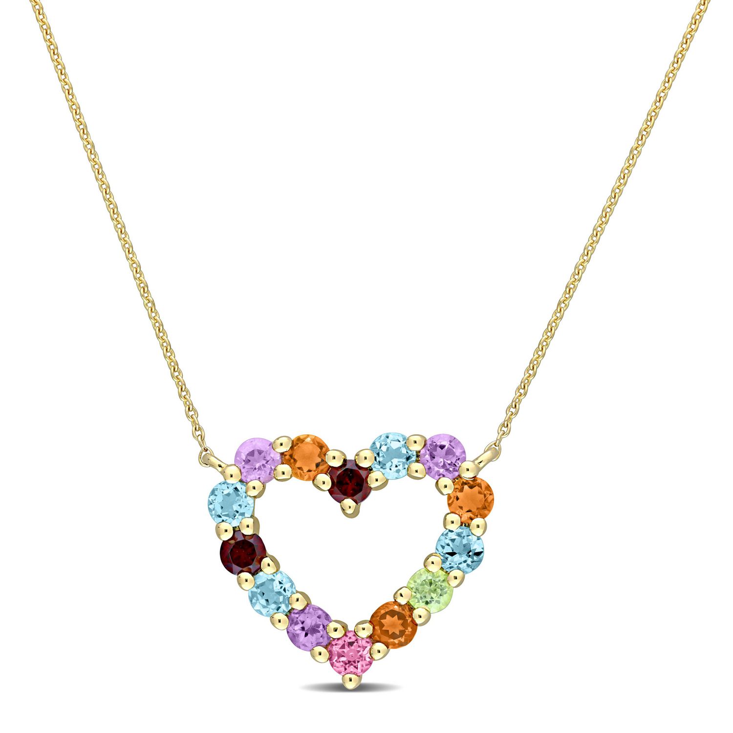Miabella 1 Carat T.G.W. Multi-Color Gemstones 10K Yellow Gold Open Heart Necklace