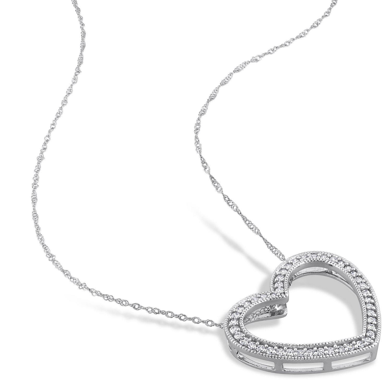 Collier en forme de coeur ouvert Miabella avec 1/5 Carat poids total de diamant en Or Blanc 14kt
