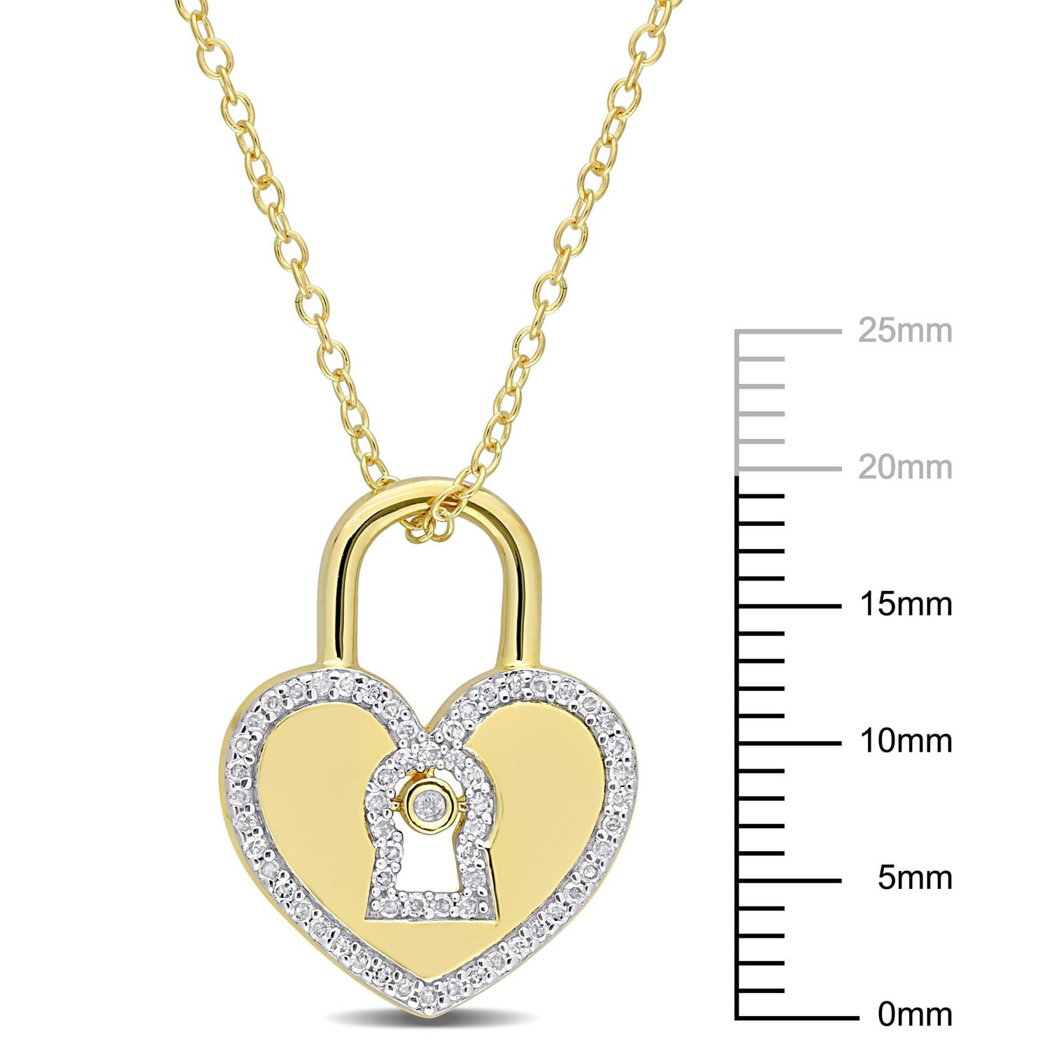 Miabella 1/5 Carat T.W. Diamond Yellow Rhodium-Plated Sterling Silver Heart Lock Necklace
