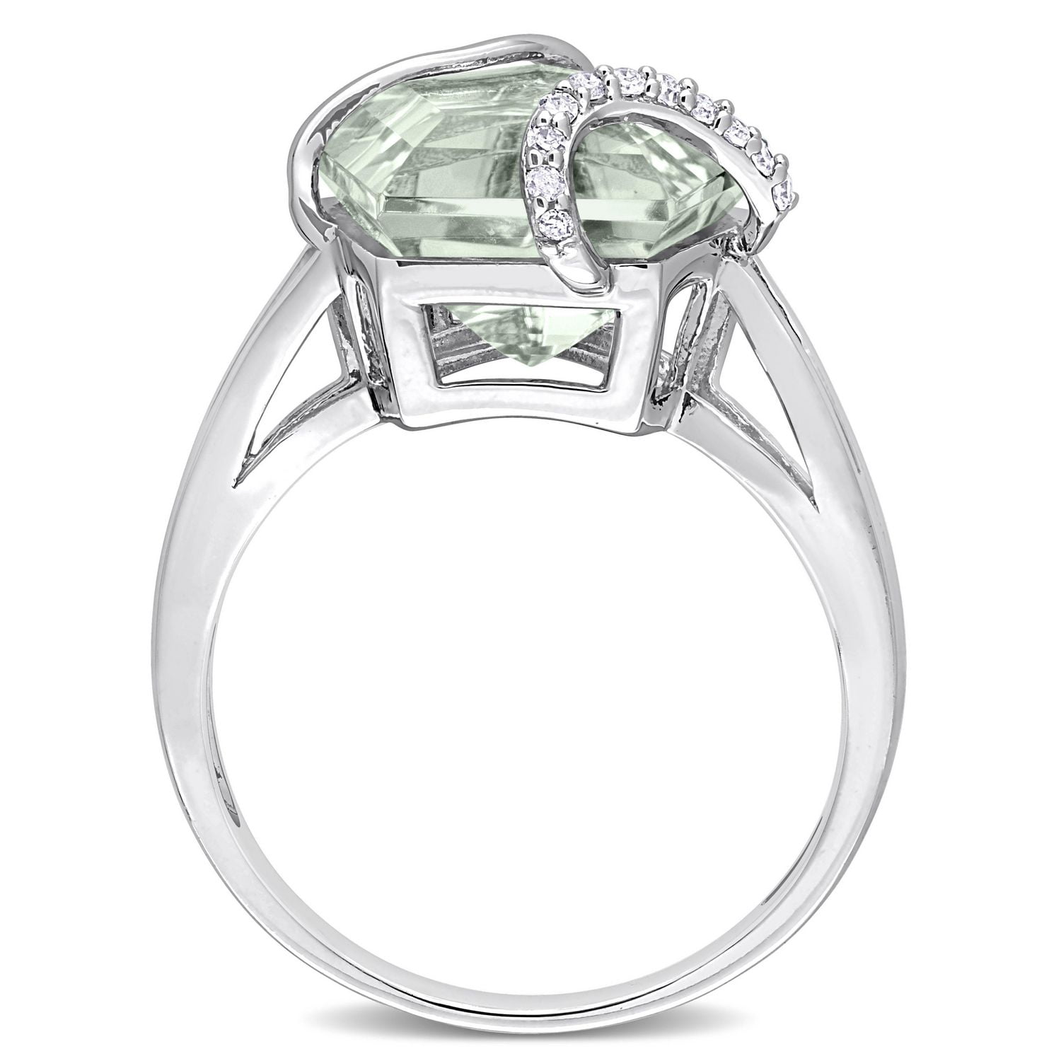 Bague Octogone Miabella avec 6-1/2 Carat PBT de Quartz vert et accents de diamant en Argent Sterling
