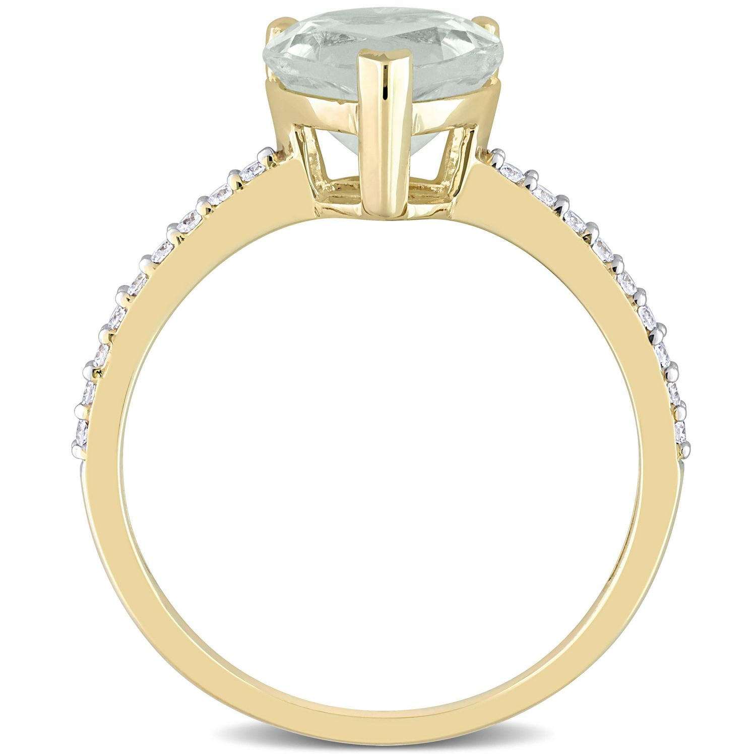 Bague Coeur Miabella avec 1-5/8 Carat PBT de Quartz vert et 1/7 Carat poids total de diamant en Or Jaune 14kt