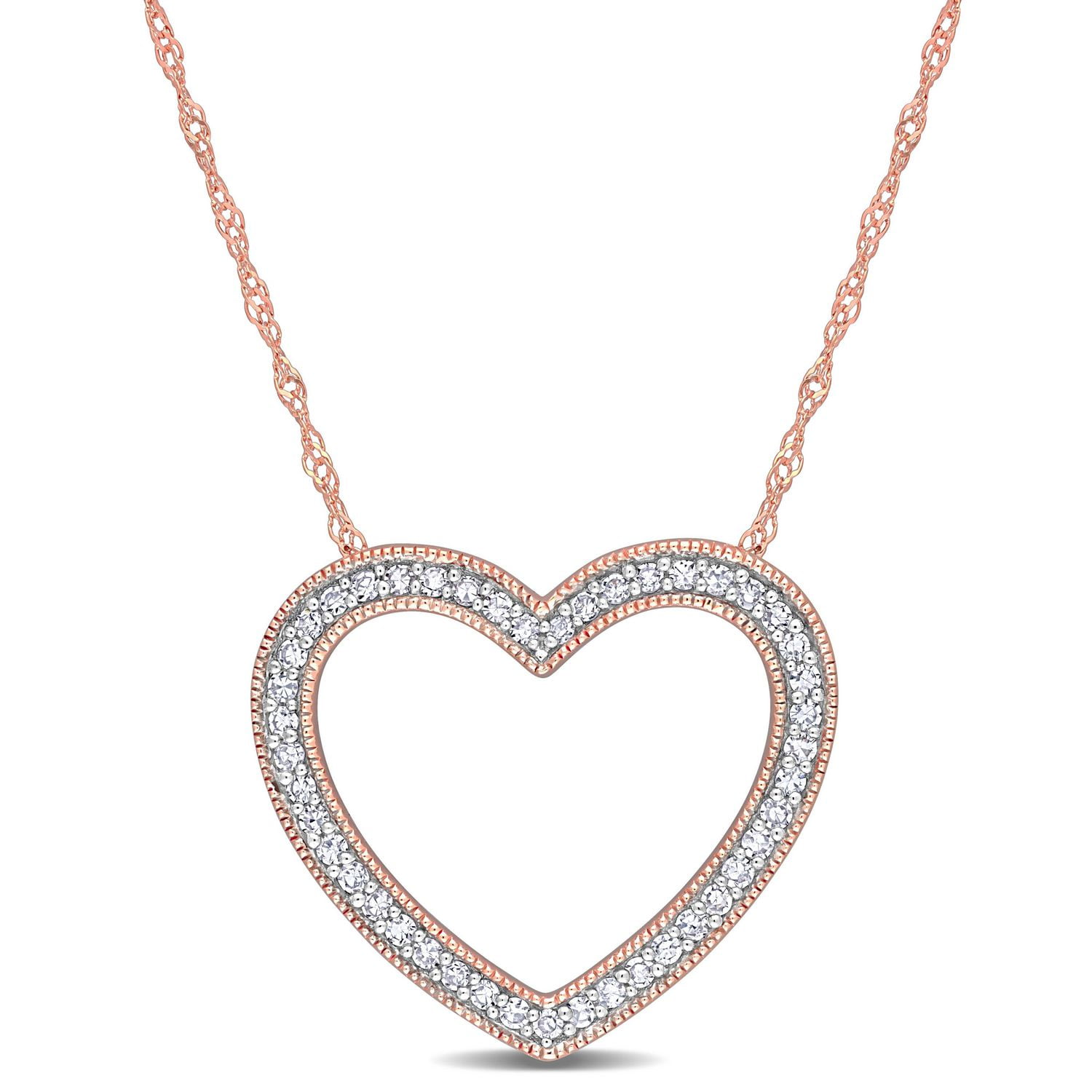 Miabella 1/5 Carat T.W. Diamond 14K Rose Gold Open Heart Necklace