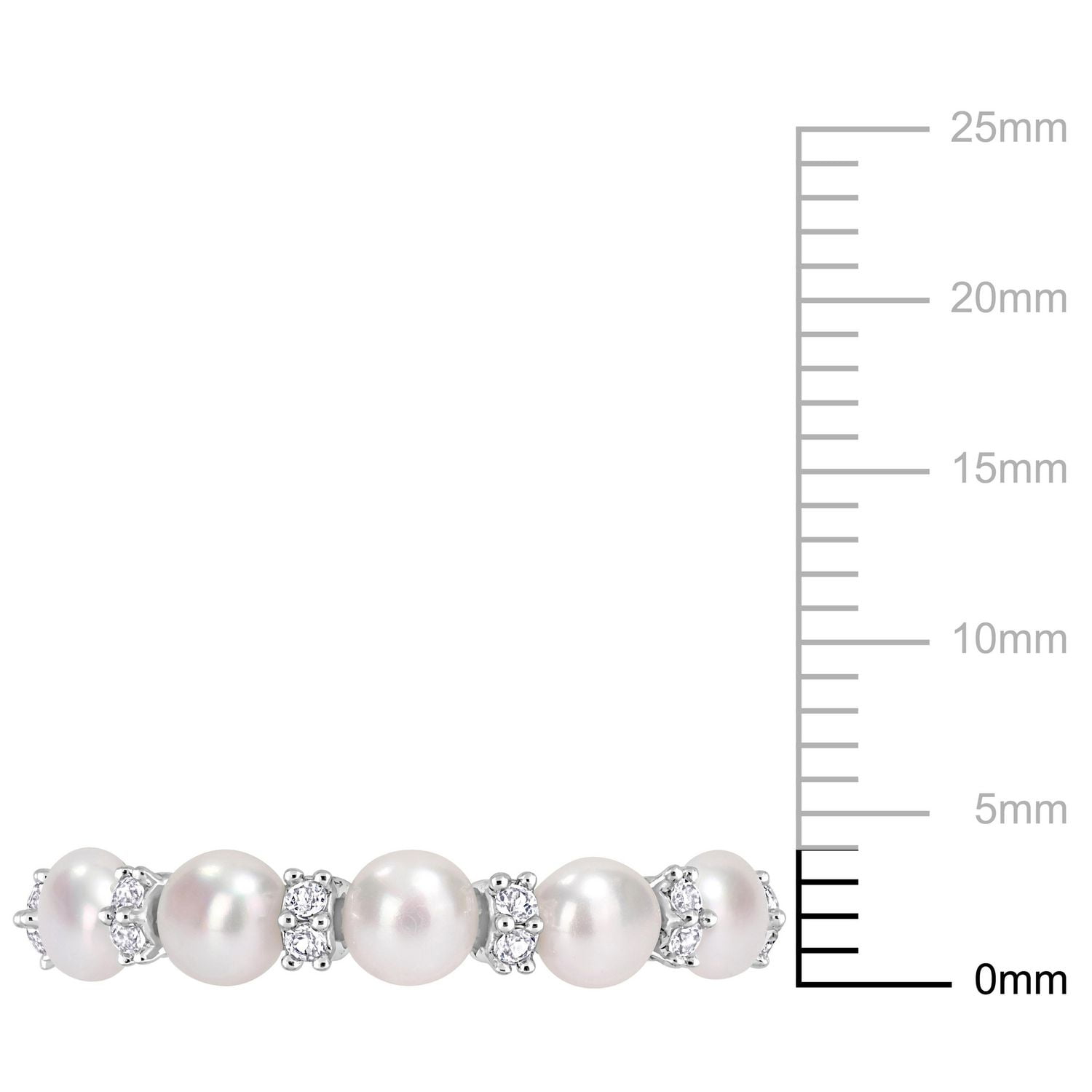 Miabella Freshwater Cultured Pearl and 1/8 Carat T.G.W. White Topaz Sterling Silver Anniversary Ring
